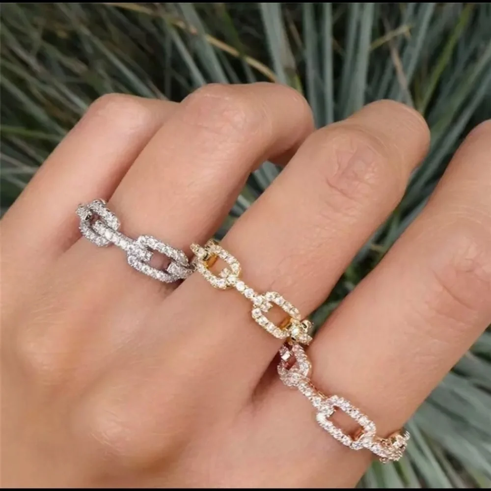 Silver Chain Ring Cubic Zirconia